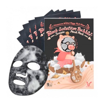 Elizavecca Тканевая пузырьковая маска для лица Witch Piggy Hell-Pore Black Solution Bubble Serum Mask Pack